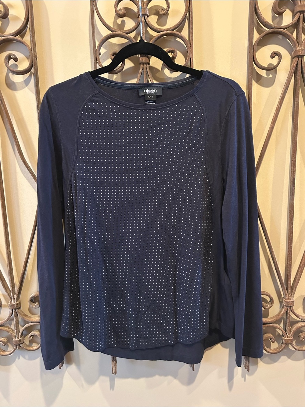 Olsen Europe Navy Long-Sleeve Studded Knit Top